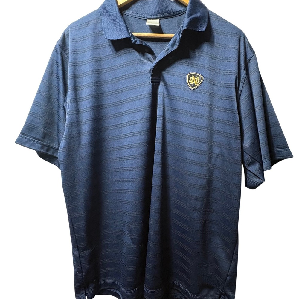 Adidas Notre Dame Fighting Irish Polo Shirt Mens Large Navy Blue Striped Logo
